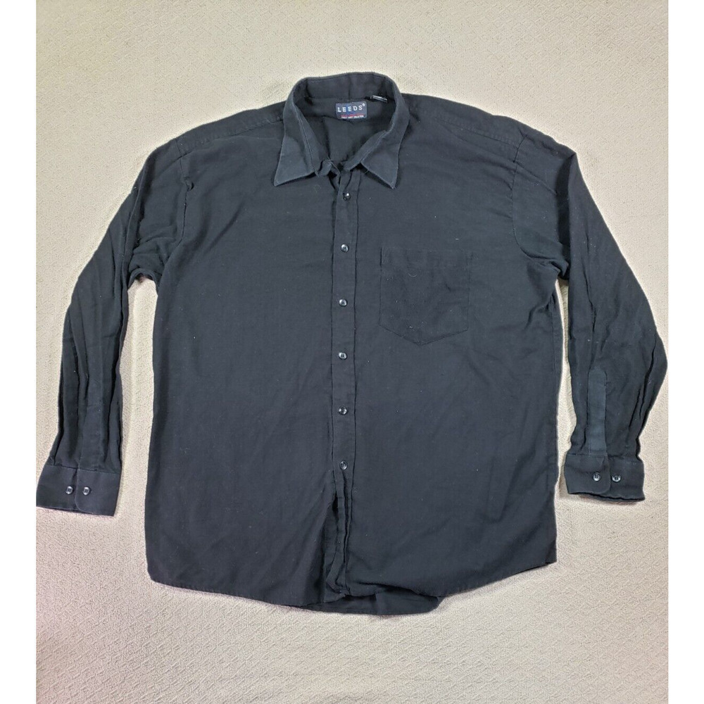 Leeds Shirt Mens XL Regular Fit Button Ramie Blend Collared Black Pocket Modern